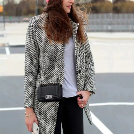 Veronica | Stilvoller Damen Wollmantel mit Hahnentrittmuster und elegantem Design 0