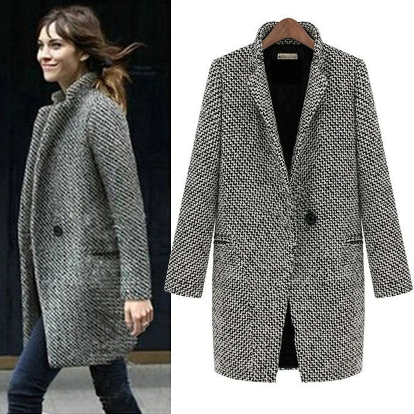 Veronica | Stilvoller Damen Wollmantel mit Hahnentrittmuster und elegantem Design 1