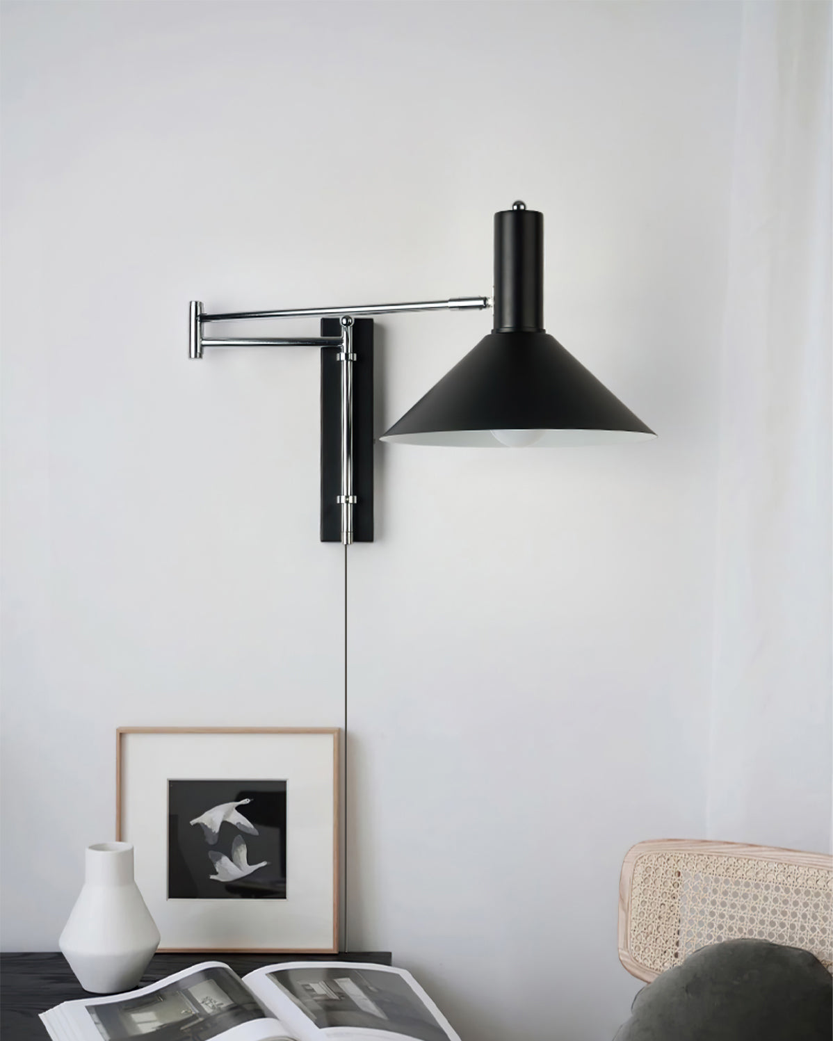 Verstellbare Wandlampe Minimalistisch Plug-in LED Wandleuchte mit Schalter Metall für Innenräume 4