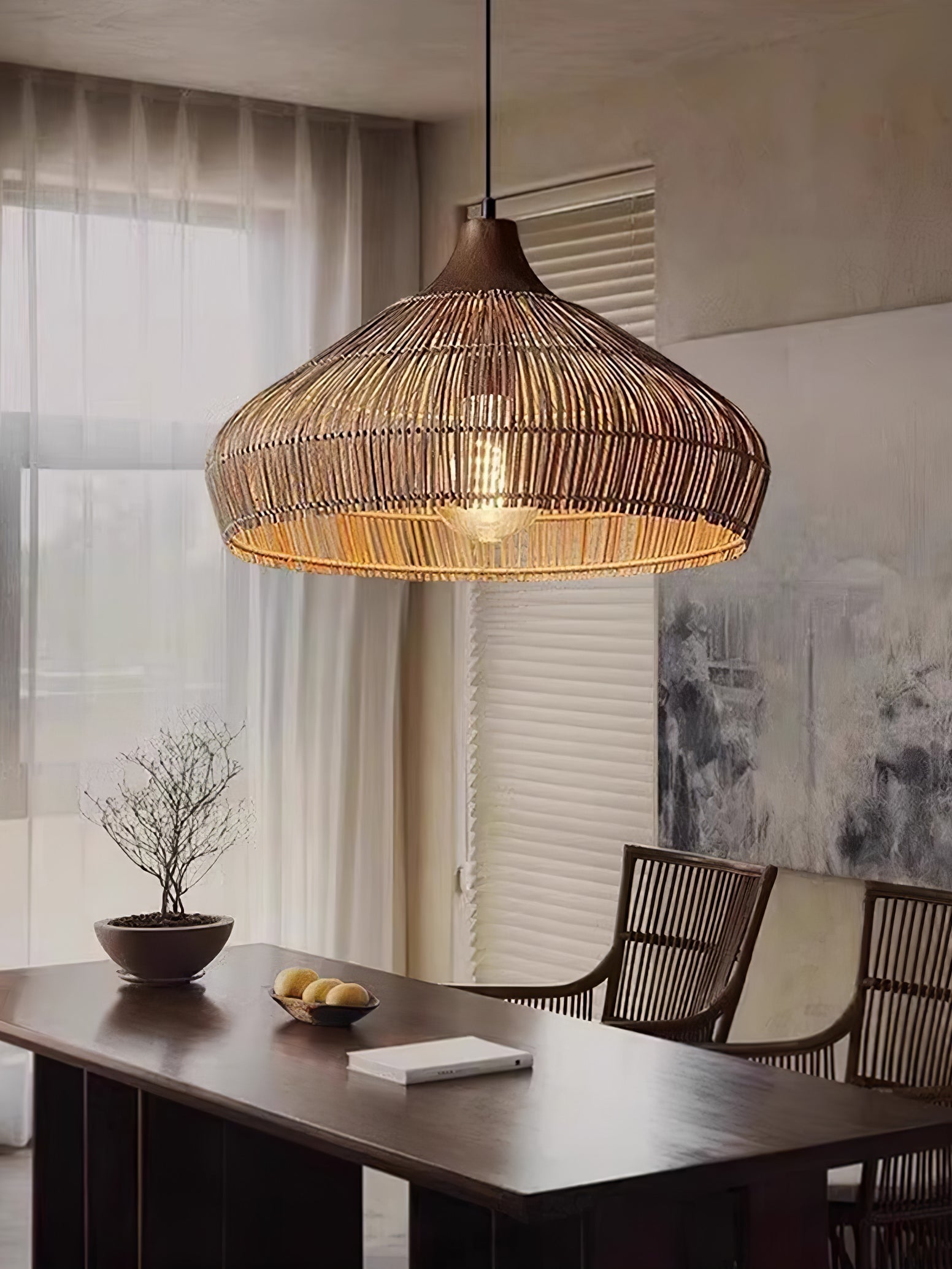 Vionel | Vintage Hängelampe aus Korbgeflecht und Rattan 4