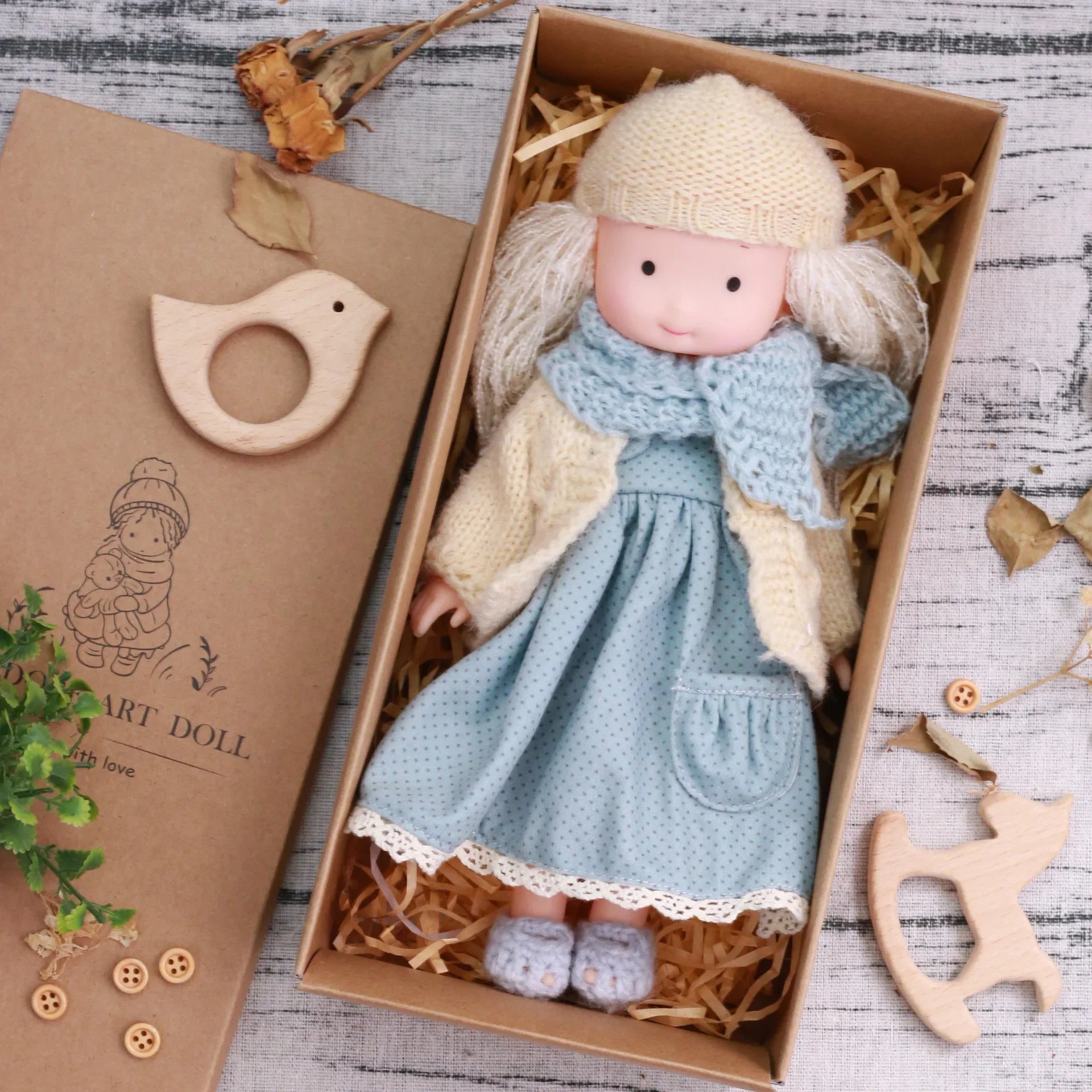 Waldorf Handmade Plush Dolls for Baby Doll Toys Cute/Fun Dresses with Scarf Vinyl Dolls for Girls Birthday Gift Dress Up Doll 12