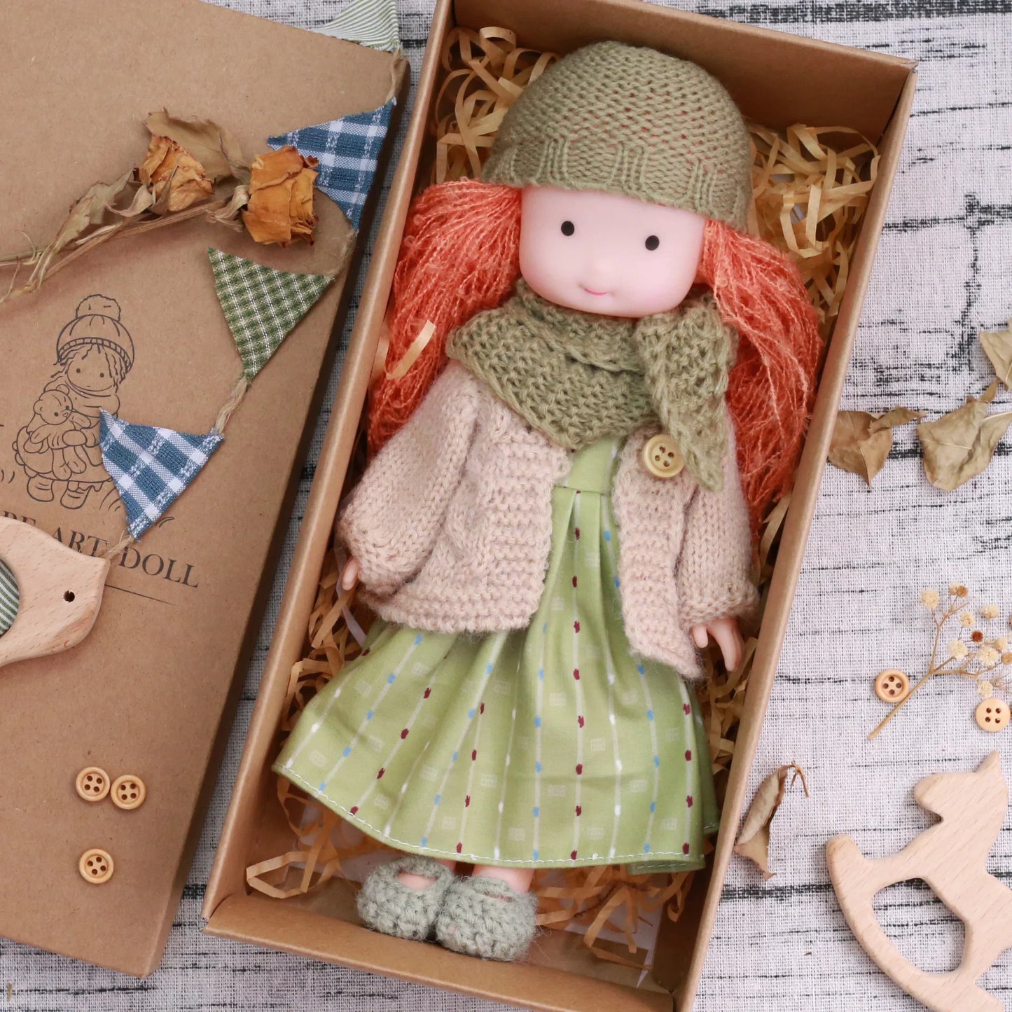 Waldorf Handmade Plush Dolls for Baby Doll Toys Cute/Fun Dresses with Scarf Vinyl Dolls for Girls Birthday Gift Dress Up Doll 6