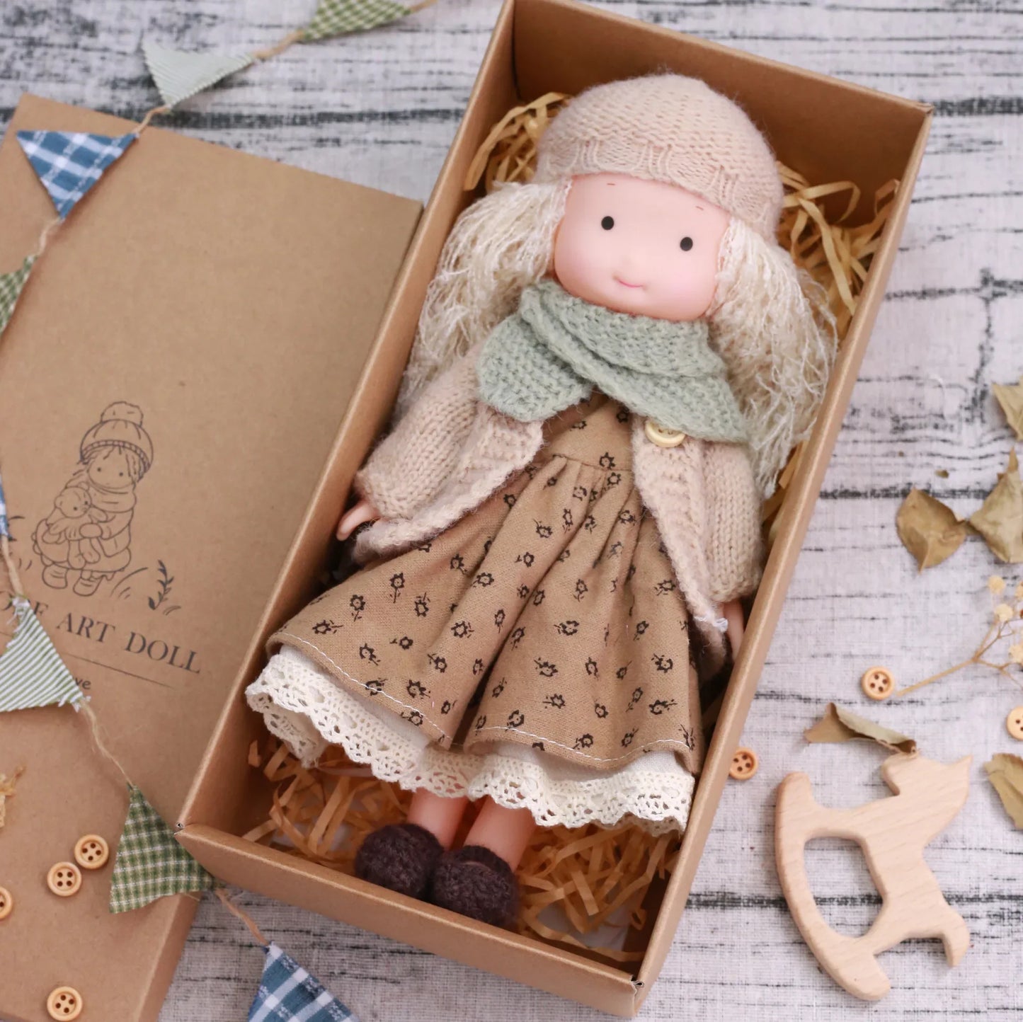 Waldorf Handmade Plush Dolls for Baby Doll Toys Cute/Fun Dresses with Scarf Vinyl Dolls for Girls Birthday Gift Dress Up Doll 8