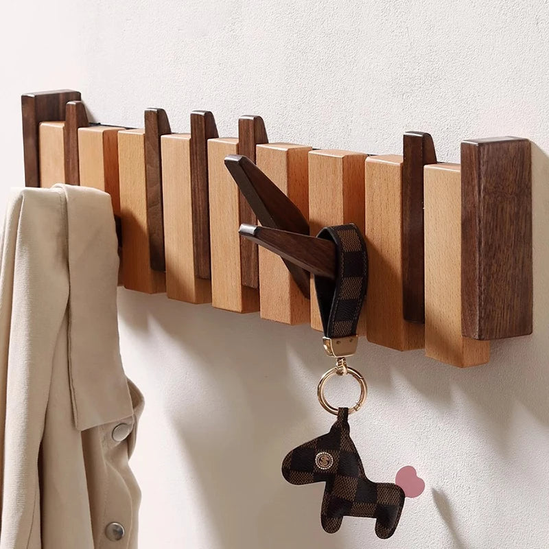 Wandgarderobe Handgemacht Elegant Holz mit Klapphaken Platzsparend für Jacken und Taschen 2