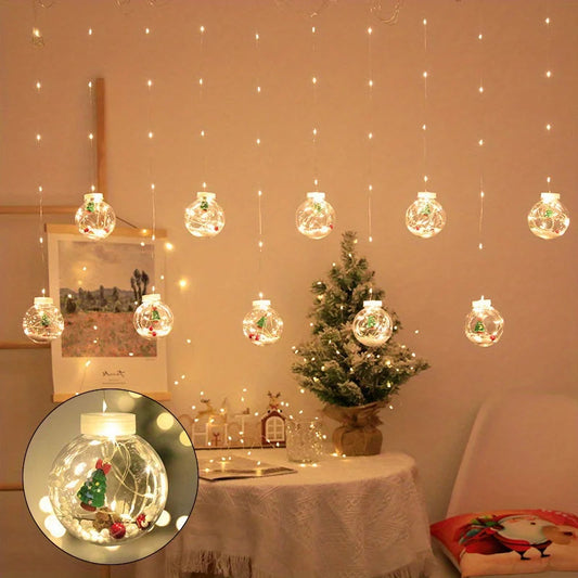 Warmer LED Weihnachtsvorhang mit Santa und Schneemann Designs für Fensterdekoration 66x300 cm 0