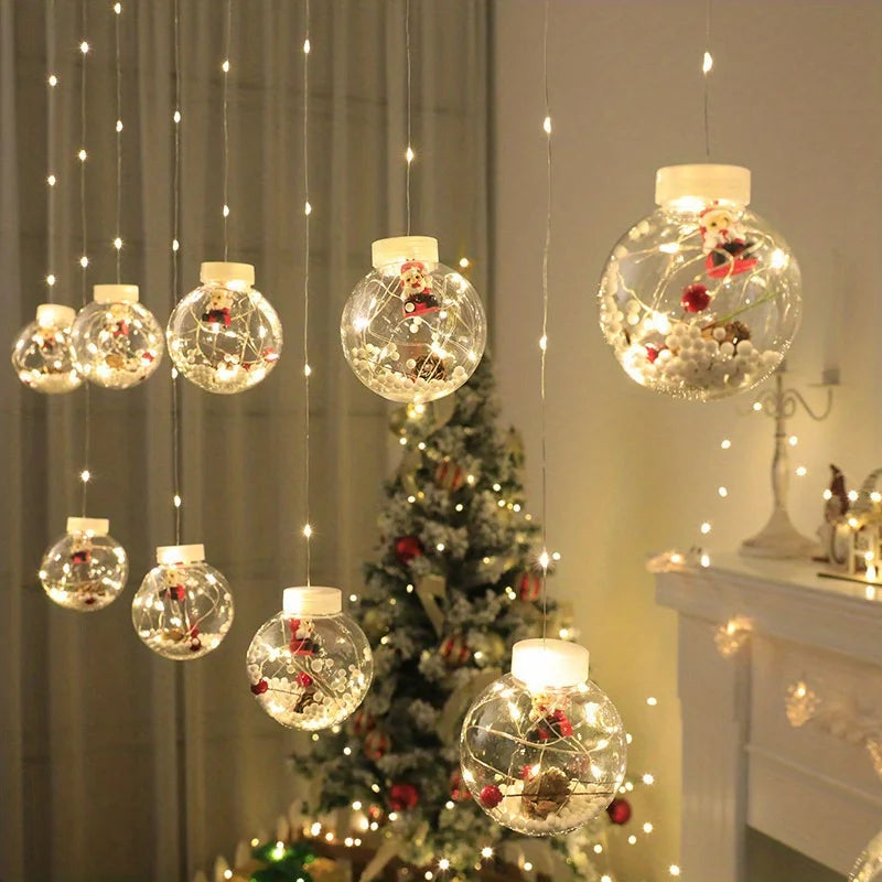 Warmer LED Weihnachtsvorhang mit Santa und Schneemann Designs für Fensterdekoration 66x300 cm 1