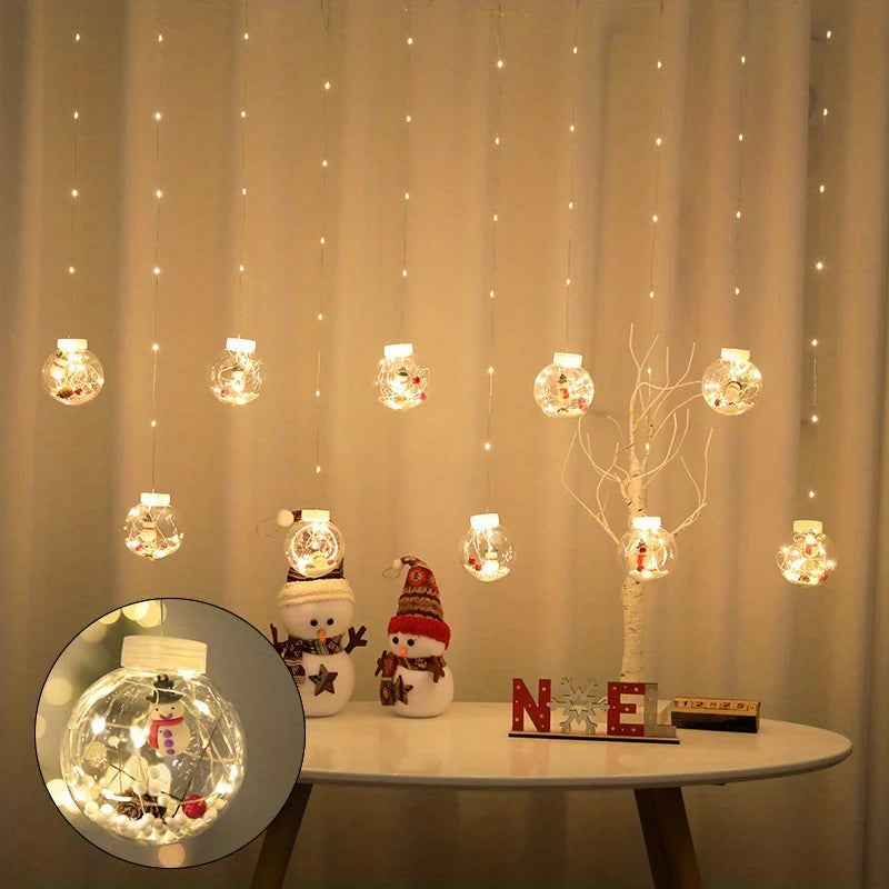 Warmer LED Weihnachtsvorhang mit Santa und Schneemann Designs für Fensterdekoration 66x300 cm 2