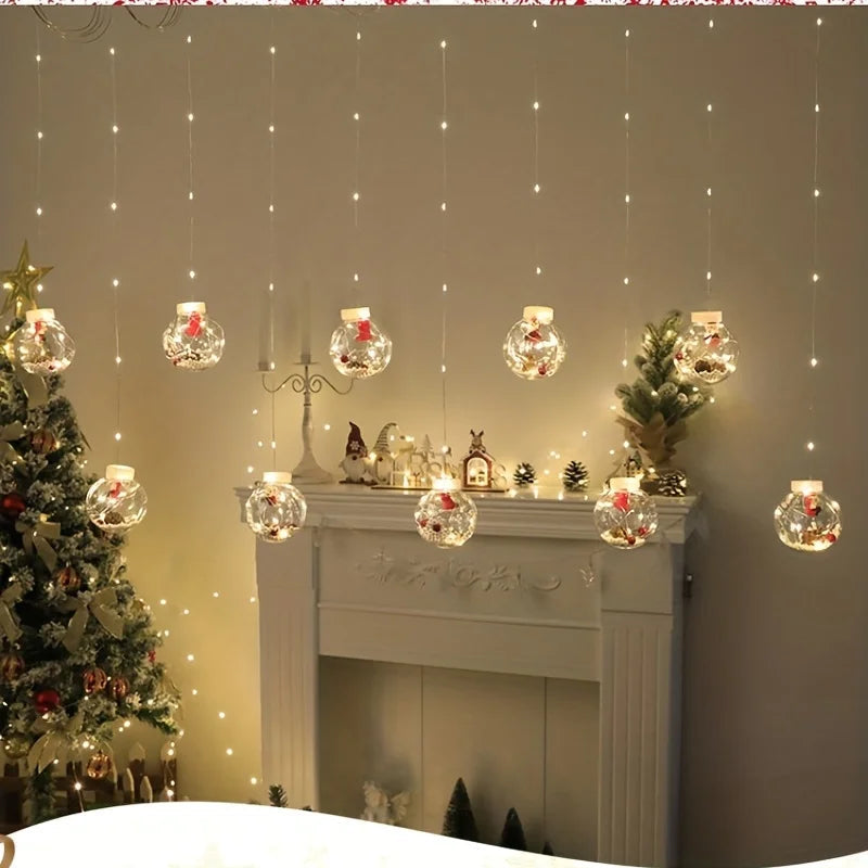 Warmer LED Weihnachtsvorhang mit Santa und Schneemann Designs für Fensterdekoration 66x300 cm 3