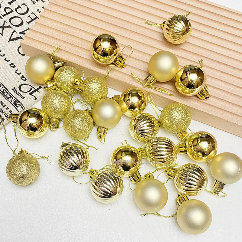 Weihnachtsbaum Ornament Set 24 Stück Keramik Gold Rot Rosa 6 cm 3