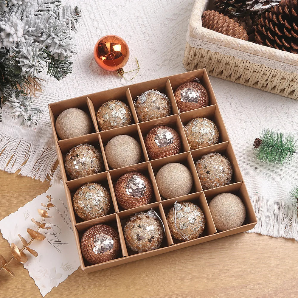 Weihnachtsbaum Ornamenten Set 16-teilig Glitzernd Kunststoff Rot Champagne Gold 2