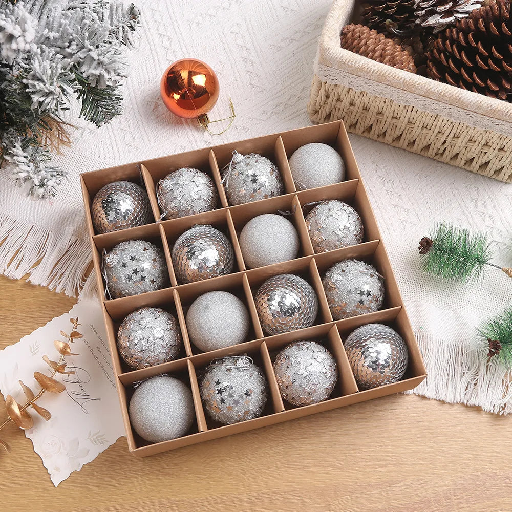 Weihnachtsbaum Ornamenten Set 16-teilig Glitzernd Kunststoff Rot Champagne Gold 3