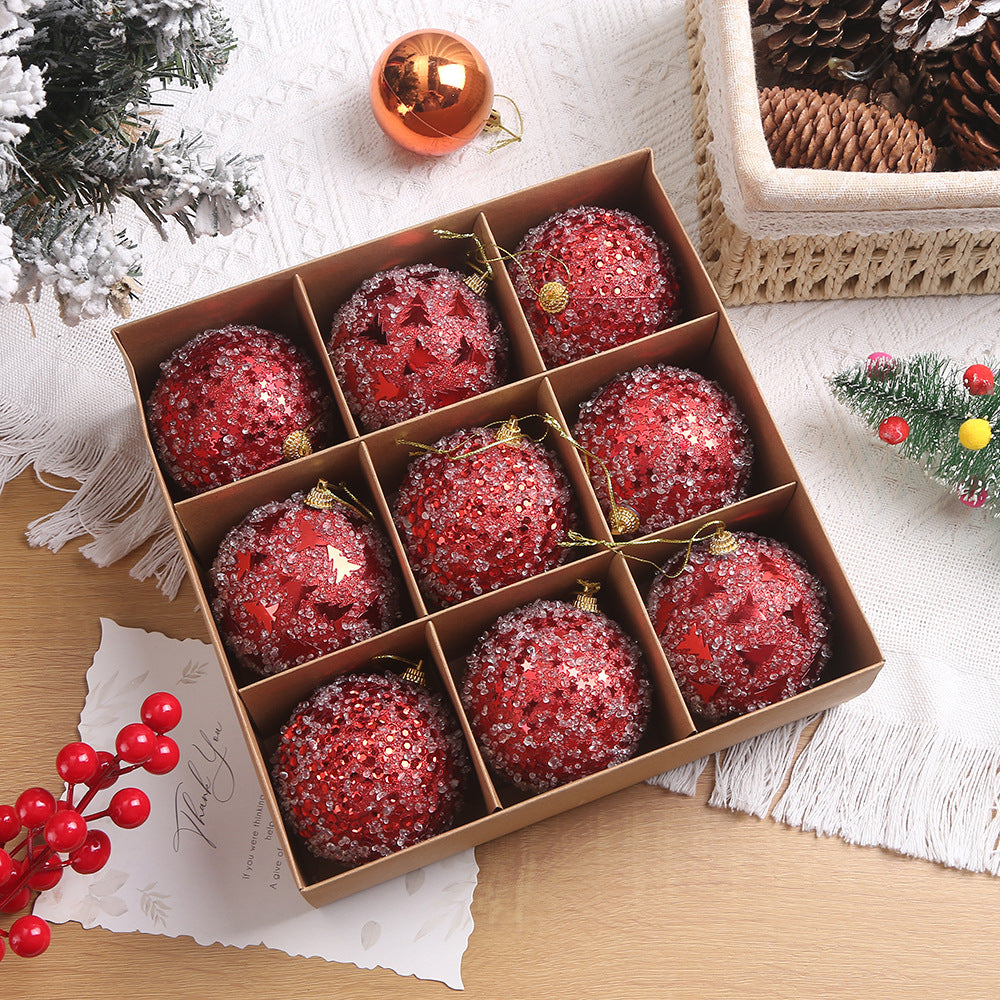 Weihnachtsbaum Ornamenten Set 16-teilig Glitzernd Kunststoff Rot Champagne Gold 4