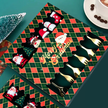 Weihnachtsbesteckset Goldene Gabel und Löffel Santa Claus Design Metall 2
