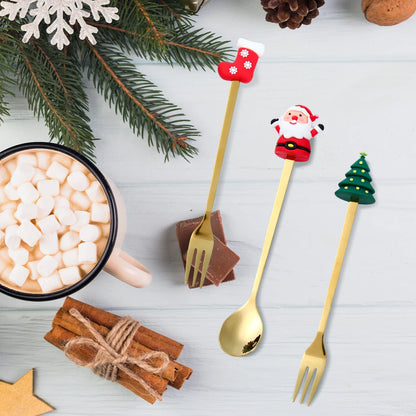 Weihnachtsbesteckset Goldene Gabel und Löffel Santa Claus Design Metall 5