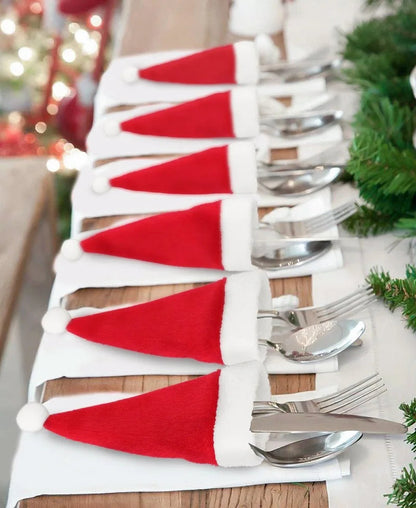 Weihnachtsbestecktaschen im Kerstmütze Design – Wiederverwendbar für Festliche Anlässe, 6 cm x 12 cm, Bestecktaschen Servietten 0