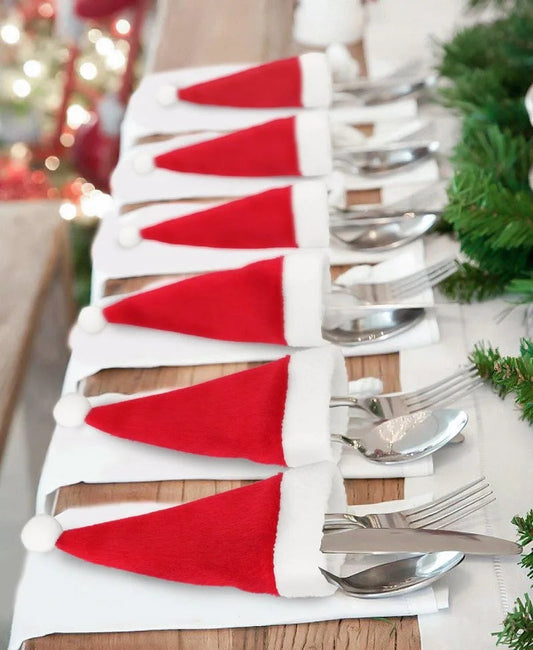 Weihnachtsbestecktaschen im Kerstmütze Design – Wiederverwendbar für Festliche Anlässe, 6 cm x 12 cm, Bestecktaschen Servietten 0