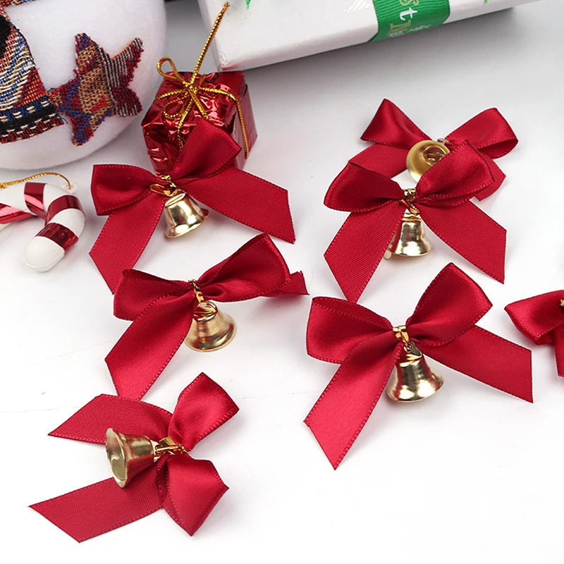 Weihnachtsdeko Schleifen Set mit Glocken aus Polyester, 10 Stück für elegante Weihnachtsdekoration 3