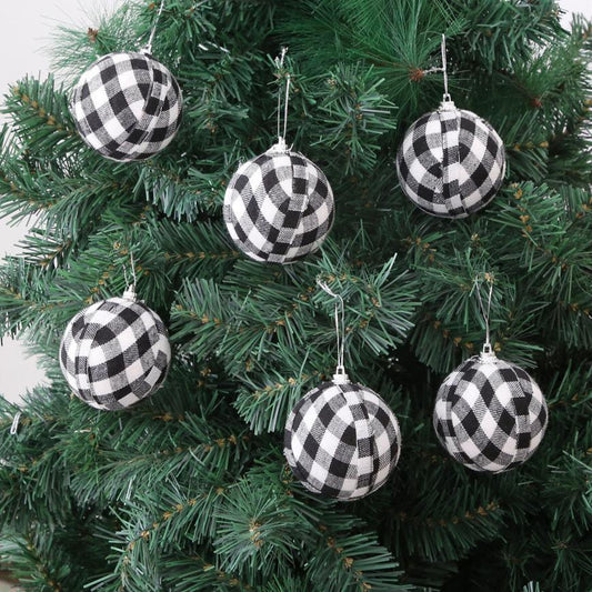 Weihnachtskugeln Set aus 6 oder 24 Stück – Rustikale Christbaumkugeln aus Plaid-Stoff für eine Gemütliche Weihnachtsdekoration 0