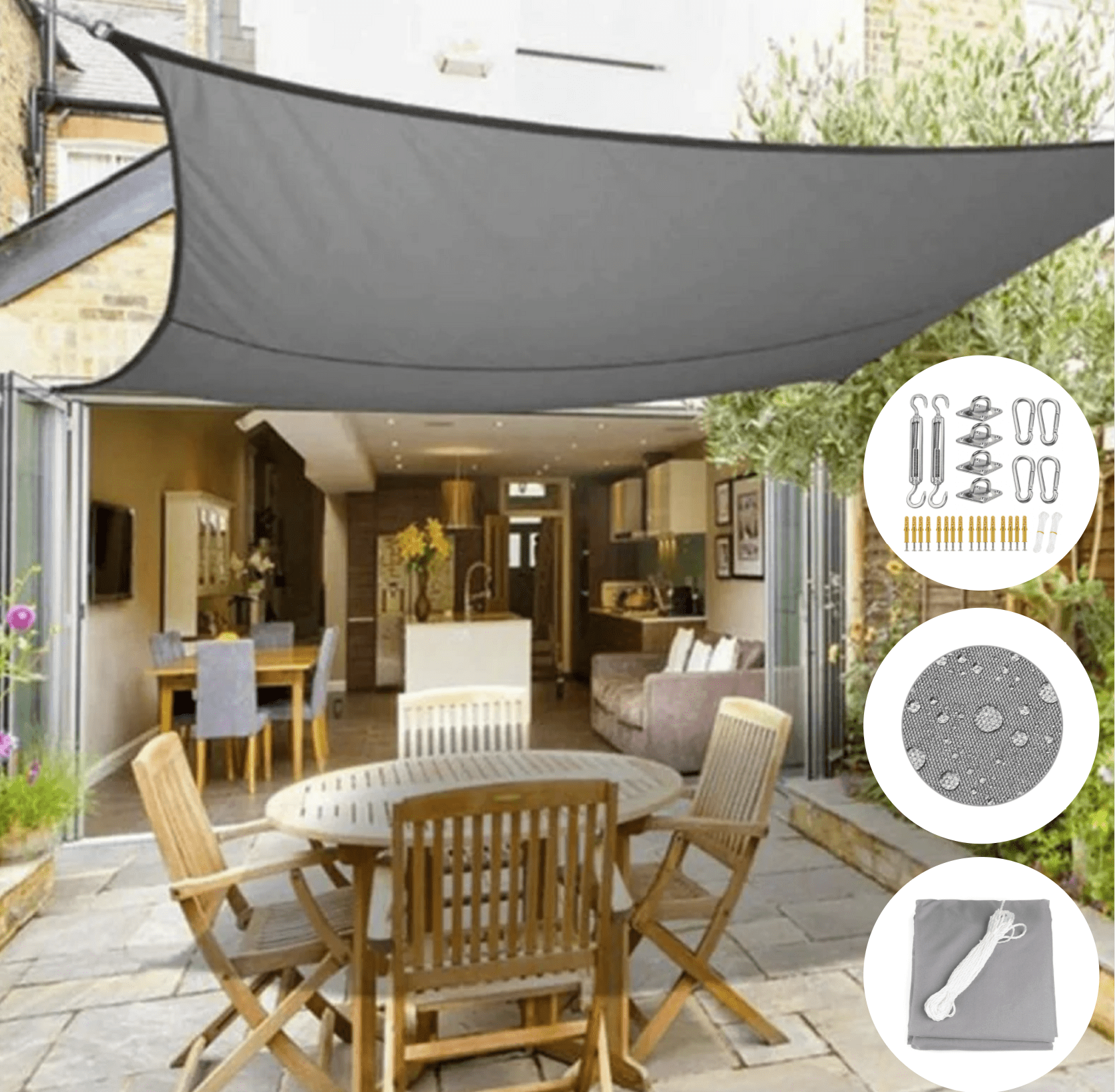 Wetterfester Sonnenschutz aus Polyester für Balkon und Terrasse – Dekoratives Sonnensegel in verschiedenen Größen 2