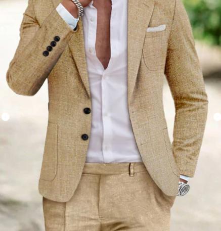 Herren-Stylischer Slim-Fit Leinenanzug für formelle Anlässe