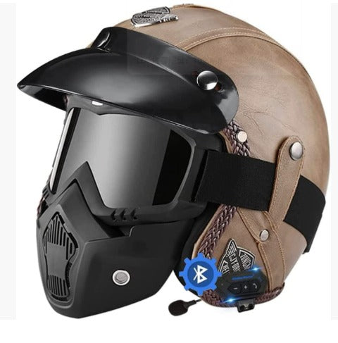 Men's Motorcycle Helmet Lightweight Retro PU Leather Helmet DOT ECE Certified