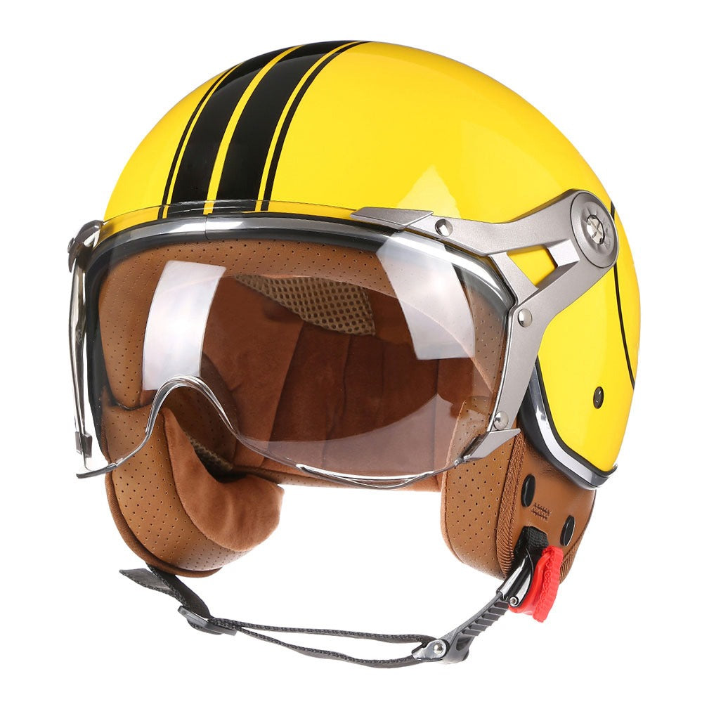 Men's Motorcycle Helmet Lightweight ABS Vintage Racer with Leather Lining