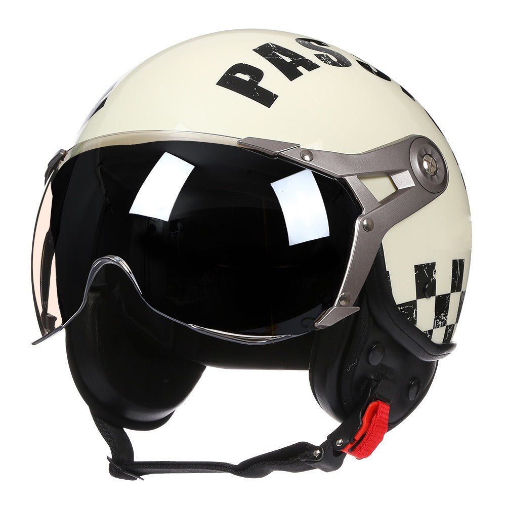 Men's Motorcycle Helmet Lightweight ABS Vintage Racer with Leather Lining