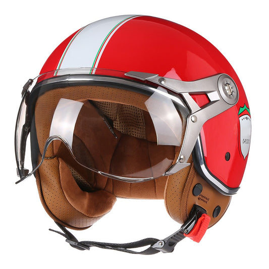 Capacete de motociclista masculino Lightweight ABS Vintage Racer com forro de couro