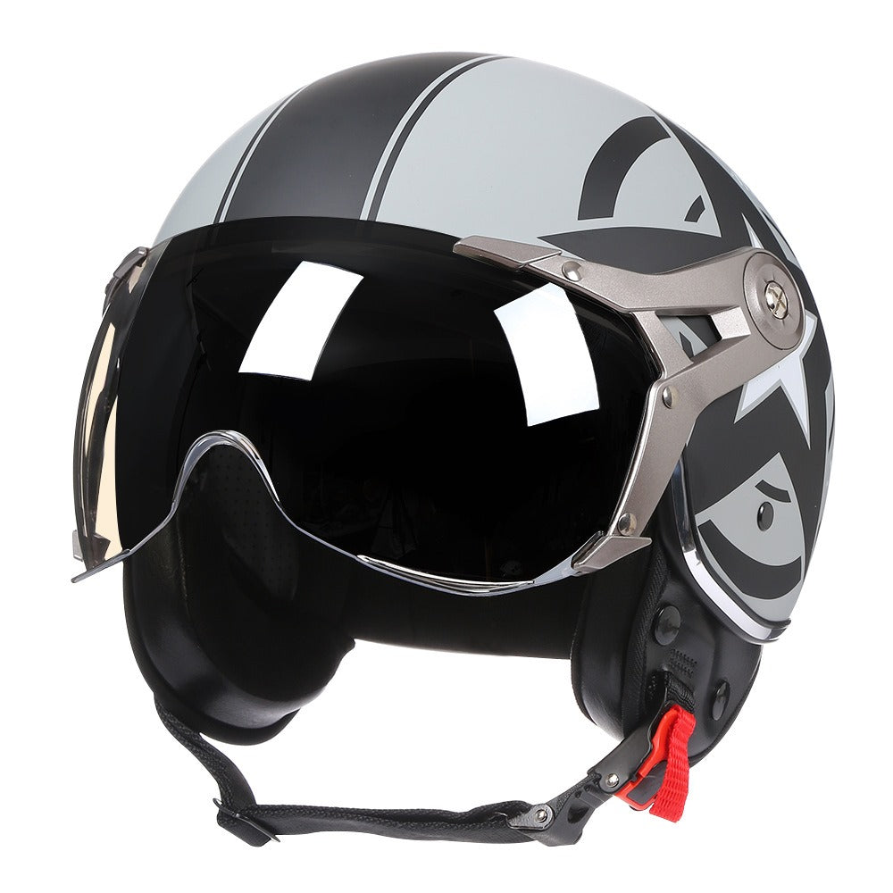 Men's Motorcycle Helmet Lightweight ABS Vintage Racer with Leather Lining