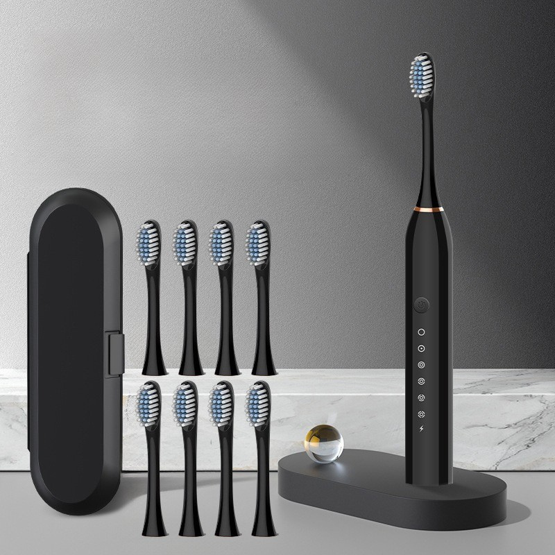 Wiederaufladbare Sonic Zahnbürste mit Ultraschall-Technologie, 5 Reinigungsmodi und 8 Ersatzbürstenköpfen – Flüsterleise und USB-Ladekabel 0