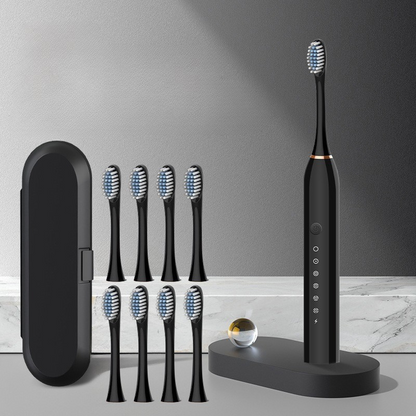 Wiederaufladbare Sonic Zahnbürste mit Ultraschall-Technologie, 5 Reinigungsmodi und 8 Ersatzbürstenköpfen – Flüsterleise und USB-Ladekabel 0