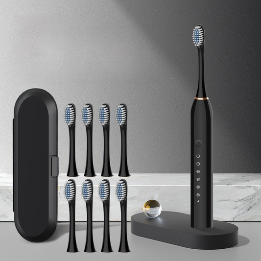 Wiederaufladbare Sonic Zahnbürste mit Ultraschall-Technologie, 5 Reinigungsmodi und 8 Ersatzbürstenköpfen – Flüsterleise und USB-Ladekabel 0