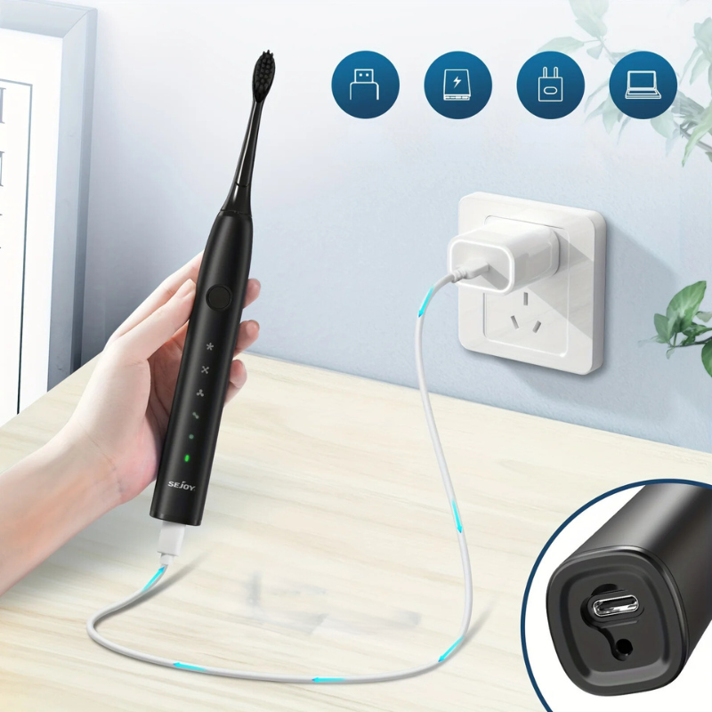 Wiederaufladbare Sonic Zahnbürste mit Ultraschall-Technologie, 5 Reinigungsmodi und 8 Ersatzbürstenköpfen – Flüsterleise und USB-Ladekabel 2