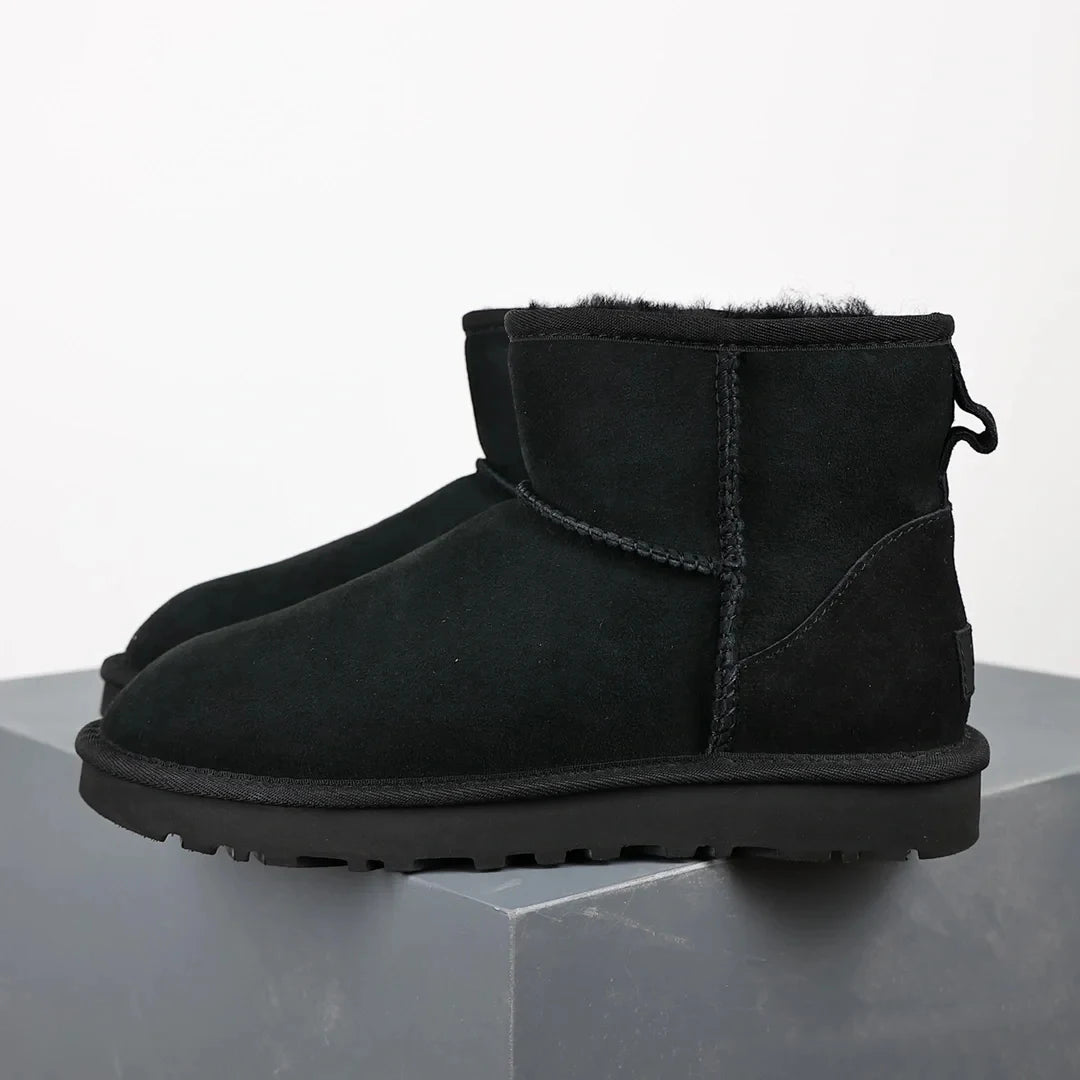 Winterliche Damenstiefel Schwarz – Ultra Mini Plattform Stiefel aus Leder mit Warmem Fell für Elegante Looks 3