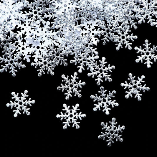 Winterliche Weihnachtsbaum Dekoration – 300 Glitzernde Schneeflocken aus Kunststoff, 2 cm Durchmesser, Ideal für Tisch- und Tortendekoration 0