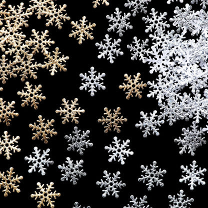 Winterliche Weihnachtsbaum Dekoration – 300 Glitzernde Schneeflocken aus Kunststoff, 2 cm Durchmesser, Ideal für Tisch- und Tortendekoration 3