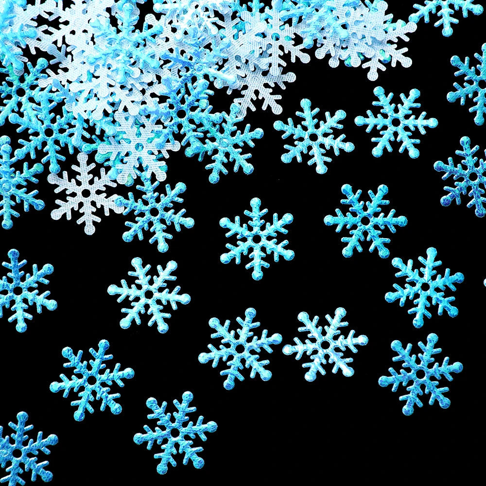 Winterliche Weihnachtsbaum Dekoration – 300 Glitzernde Schneeflocken aus Kunststoff, 2 cm Durchmesser, Ideal für Tisch- und Tortendekoration 8