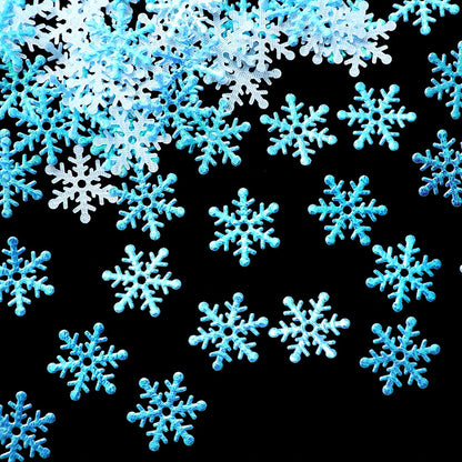 Winterliche Weihnachtsbaum Dekoration – 300 Glitzernde Schneeflocken aus Kunststoff, 2 cm Durchmesser, Ideal für Tisch- und Tortendekoration 8