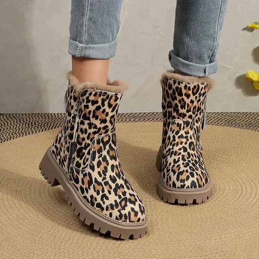 Winterstiefel Damen mit Leopardendruck und Weichem Futter – Trendige Plattform-Sohle für Optimalen Komfort 0