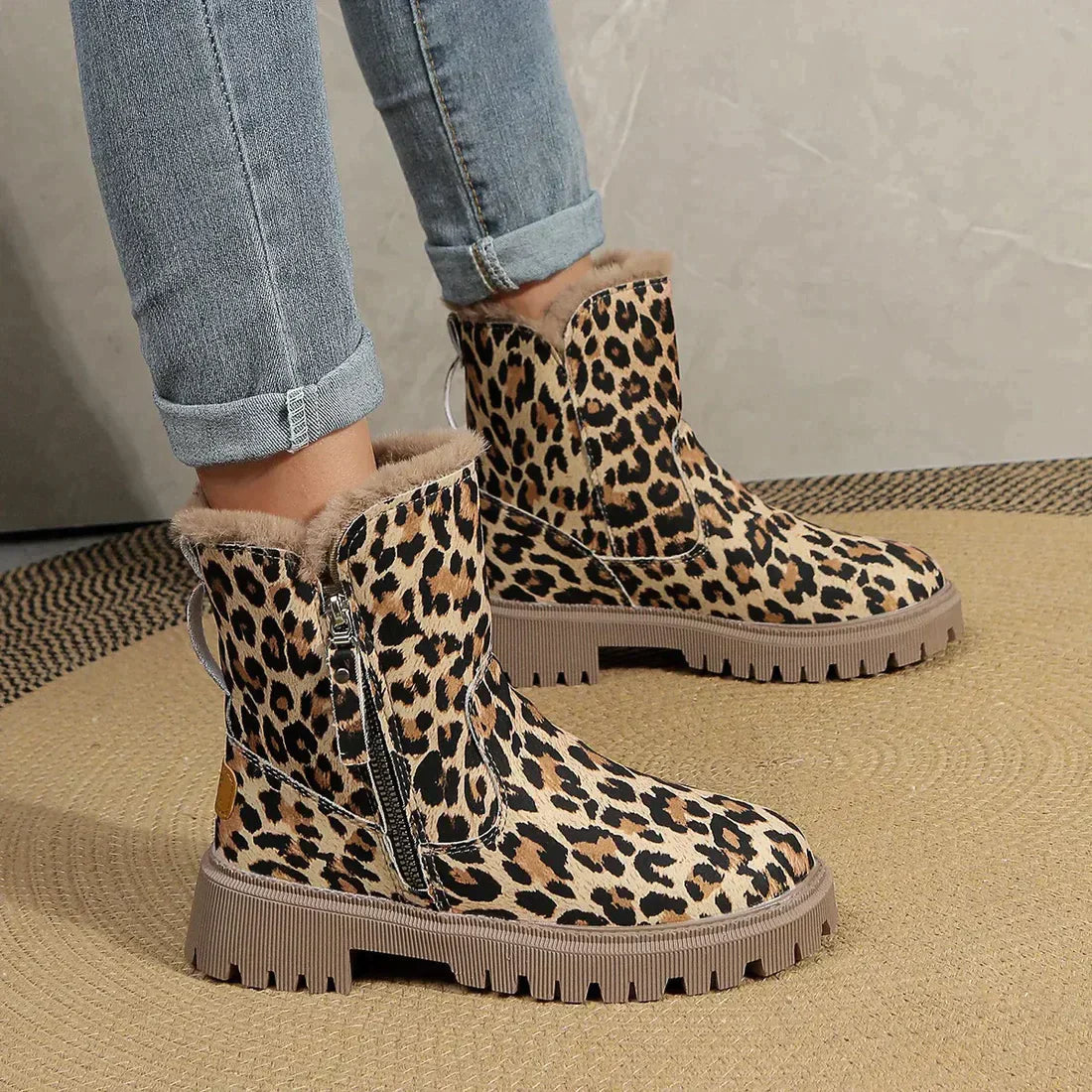 Winterstiefel Damen mit Leopardendruck und Weichem Futter – Trendige Plattform-Sohle für Optimalen Komfort 1