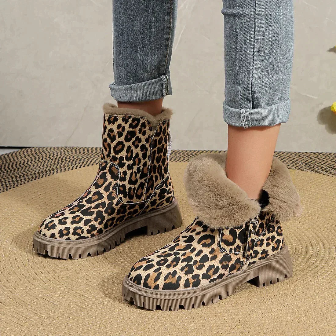 Winterstiefel Damen mit Leopardendruck und Weichem Futter – Trendige Plattform-Sohle für Optimalen Komfort 2