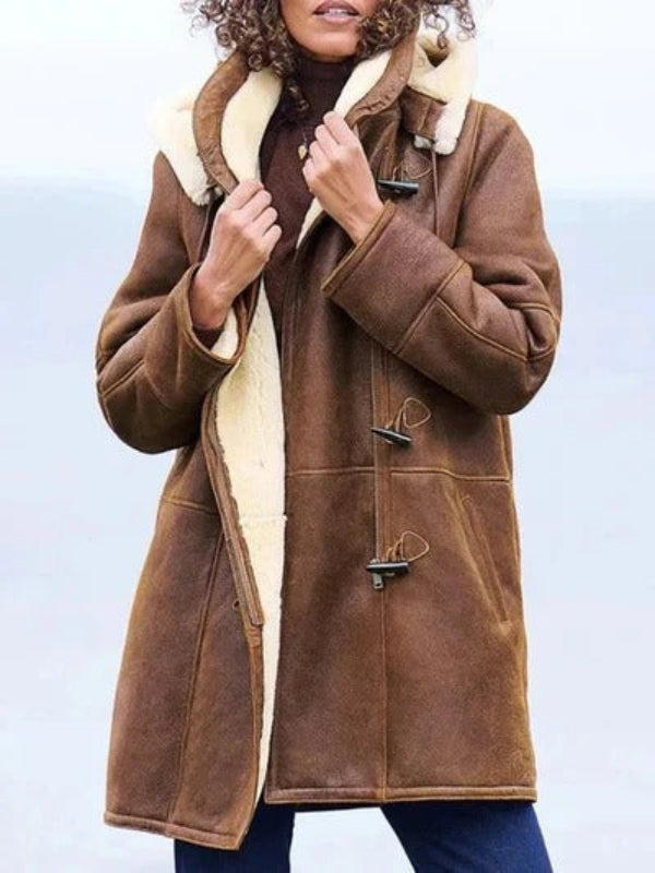 Giacca con cappuccio da donna confortevole – Cappotto invernale lungo con fodera in pelliccia sintetica e taglio ampio