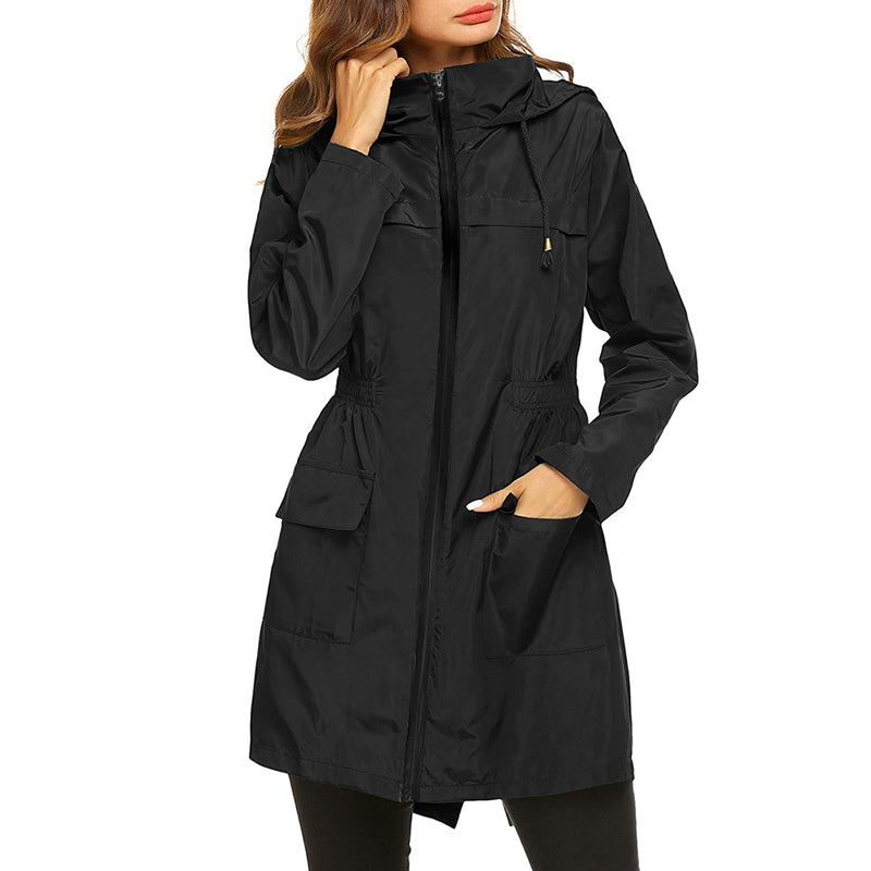 Women's Lightweight Packable Raincoat with Cinched Waist - Water-Resistant Rain Jacket with Hood 0
