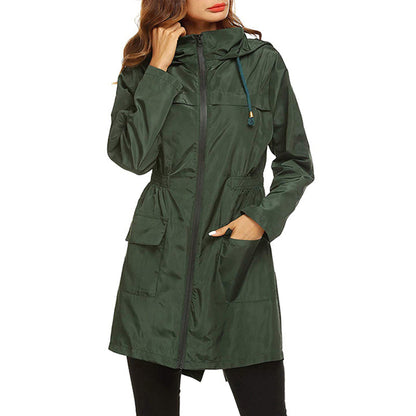 Women's Lightweight Packable Raincoat with Cinched Waist - Water-Resistant Rain Jacket with Hood 1
