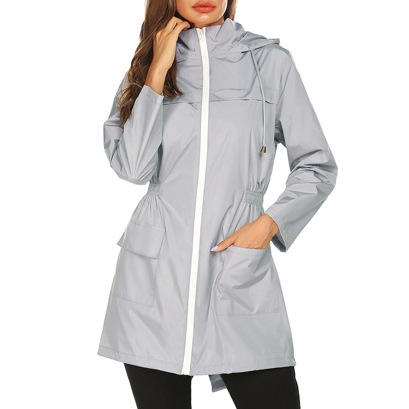 Women's Lightweight Packable Raincoat with Cinched Waist - Water-Resistant Rain Jacket with Hood 2
