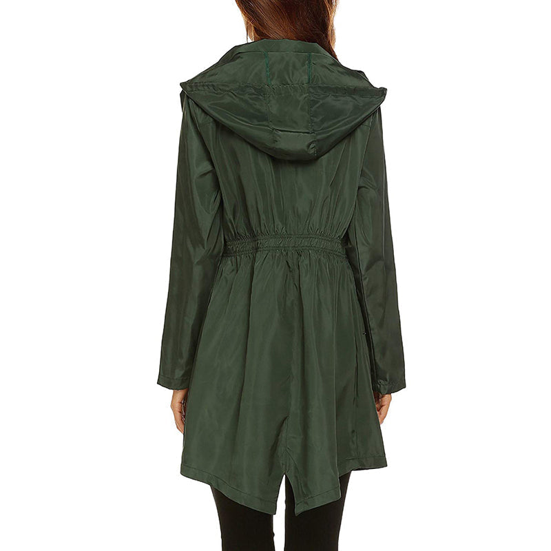 Women's Lightweight Packable Raincoat with Cinched Waist - Water-Resistant Rain Jacket with Hood 3
