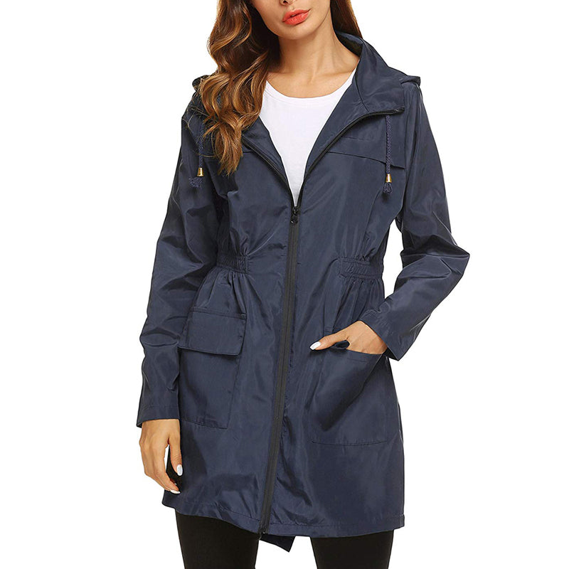 Women's Lightweight Packable Raincoat with Cinched Waist - Water-Resistant Rain Jacket with Hood 4