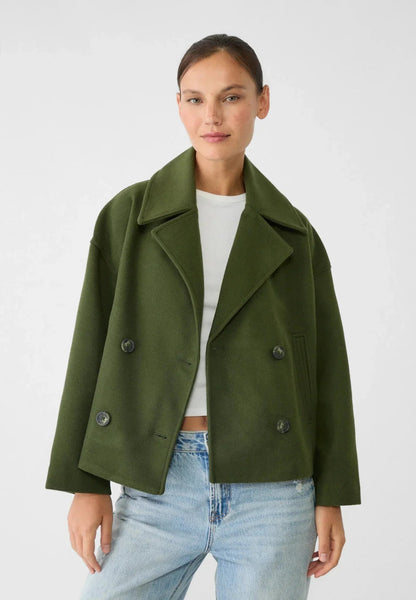 Giacca di transizione in look lana alla moda per donna – Cappotto corto boxy con vestibilità oversize