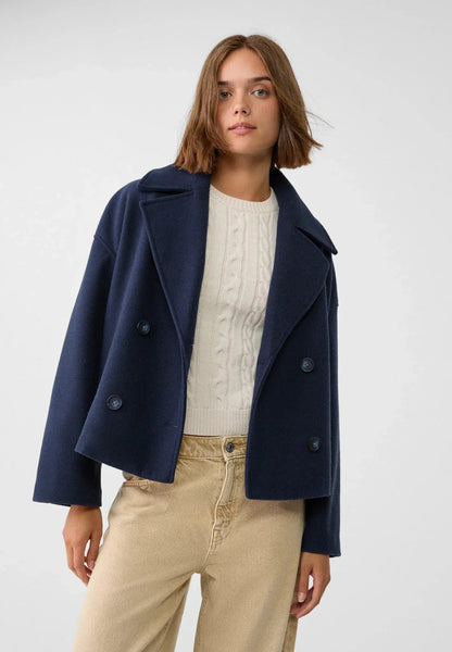 Giacca di transizione in look lana alla moda per donna – Cappotto corto boxy con vestibilità oversize