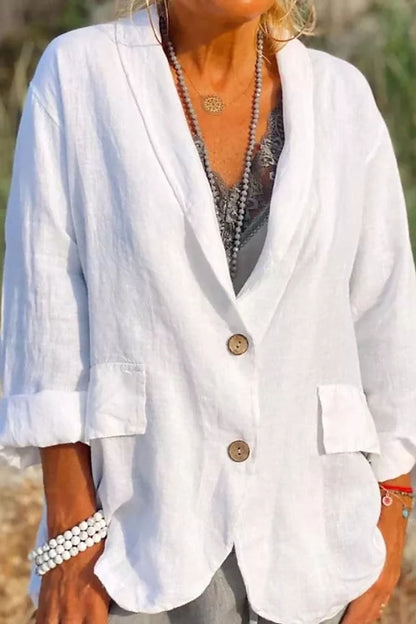 Giacca estiva in lino per donna – Moda casual elegante con scollo a V e comode maniche 3/4